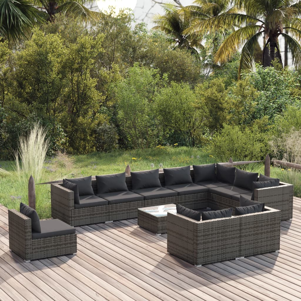 11 Piece Garden Lounge Set with Cushions Poly Rattan Grey