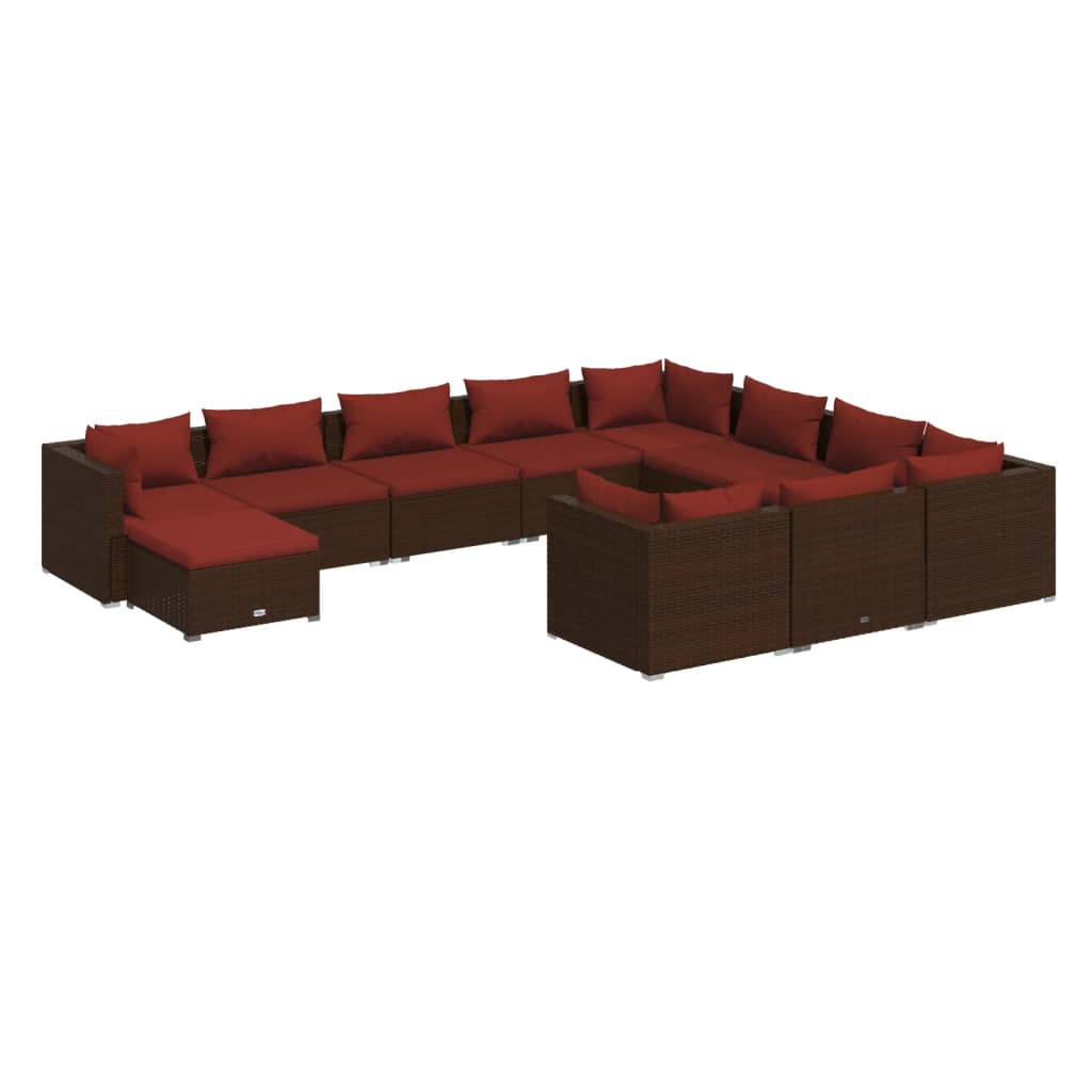 11 Piece Garden Lounge Set with Cushions Poly Rattan Brown