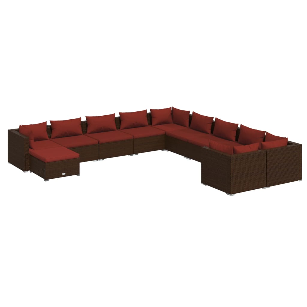 11 Piece Garden Lounge Set with Cushions Poly Rattan Brown
