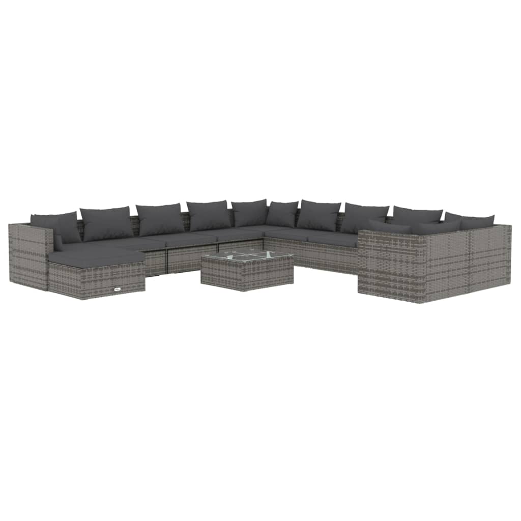 12 Piece Garden Lounge Set with Cushions Poly Rattan Grey