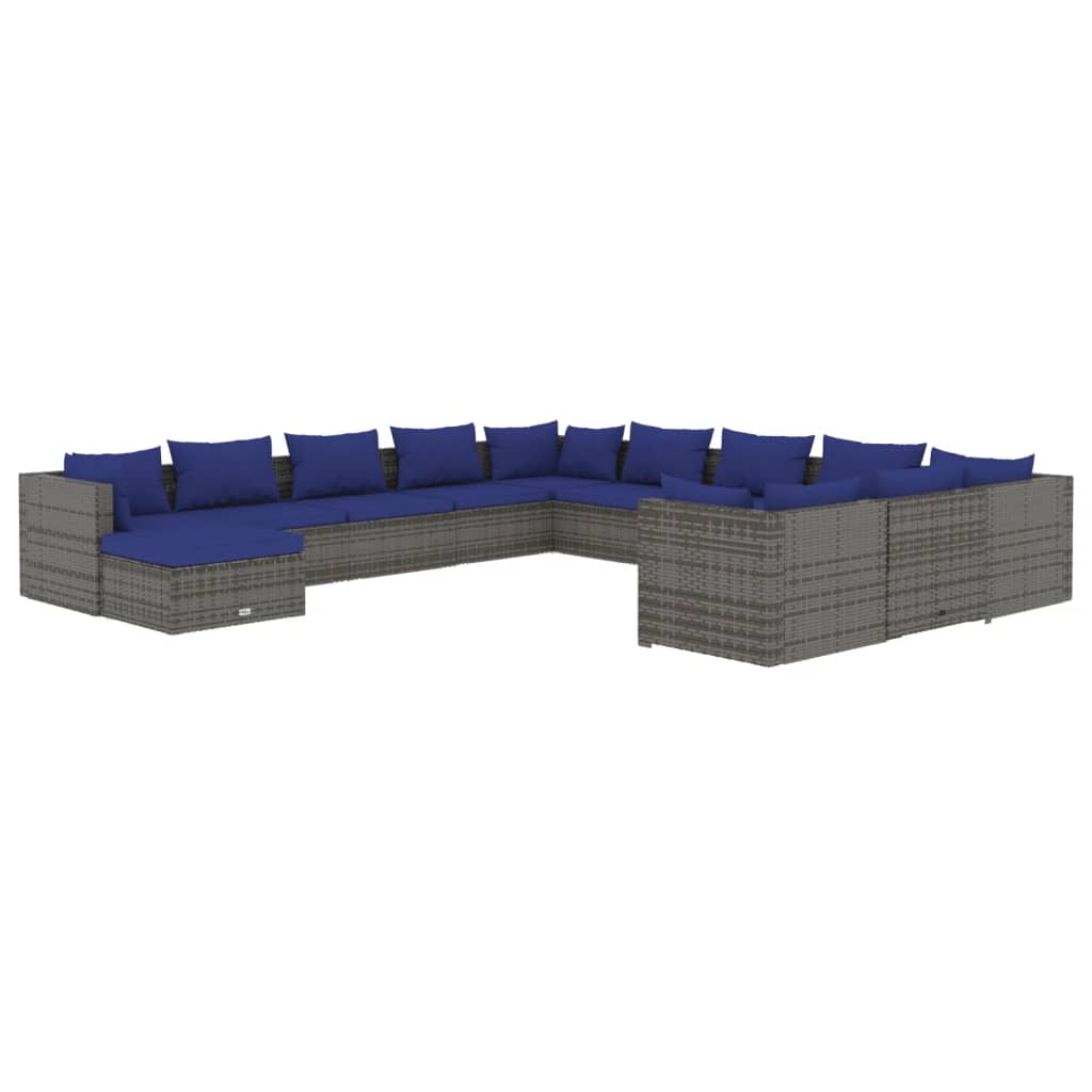 12 Piece Garden Lounge Set with Cushions Poly Rattan Grey