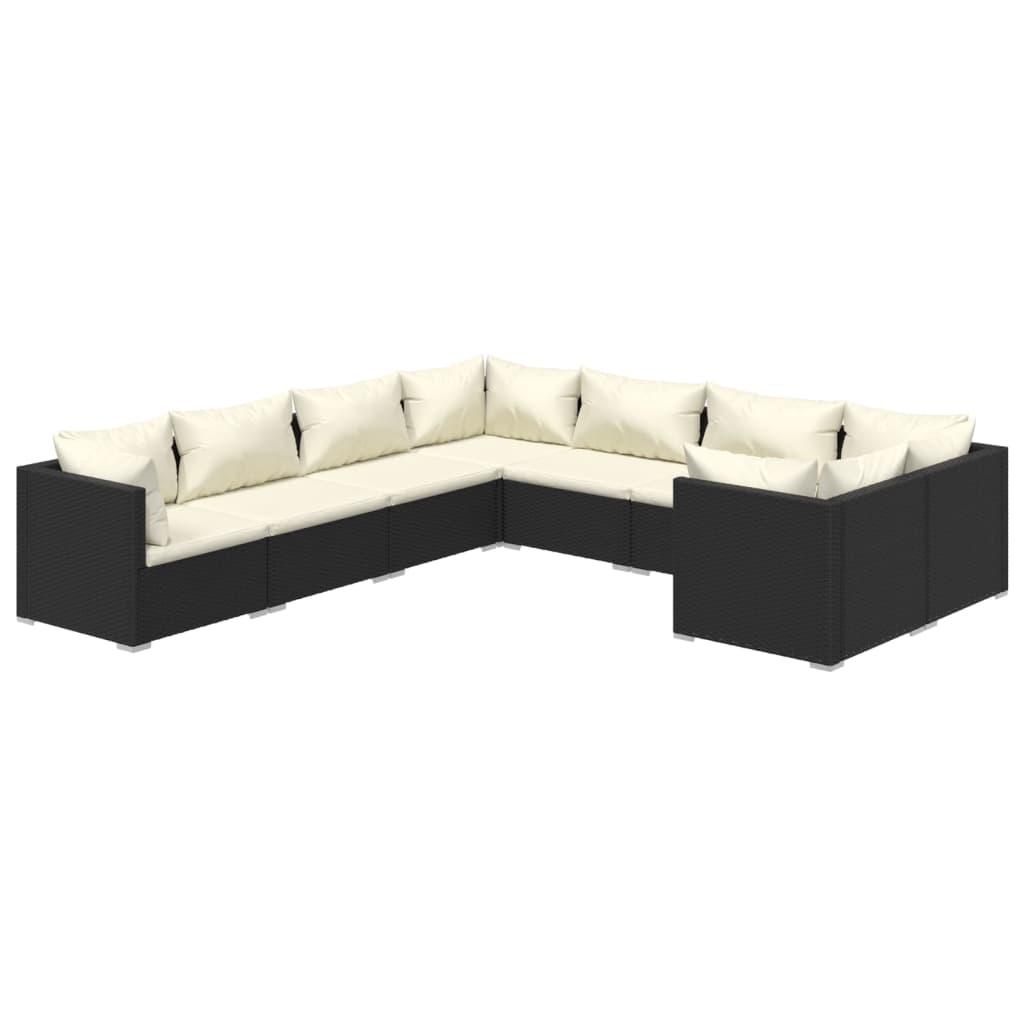 8 Piece Garden Lounge Set with Cushions Poly Rattan Black