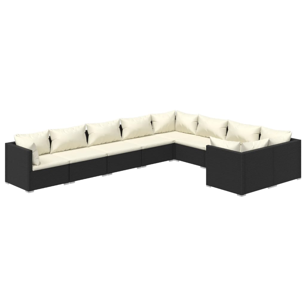 9 Piece Garden Lounge Set with Cushions Poly Rattan Black