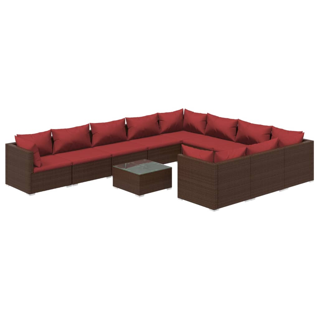 11 Piece Garden Lounge Set with Cushions Poly Rattan Brown