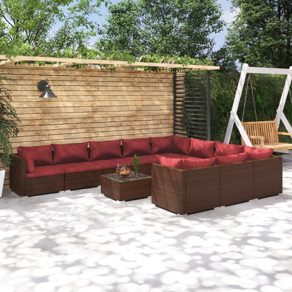 11 Piece Garden Lounge Set with Cushions Poly Rattan Brown