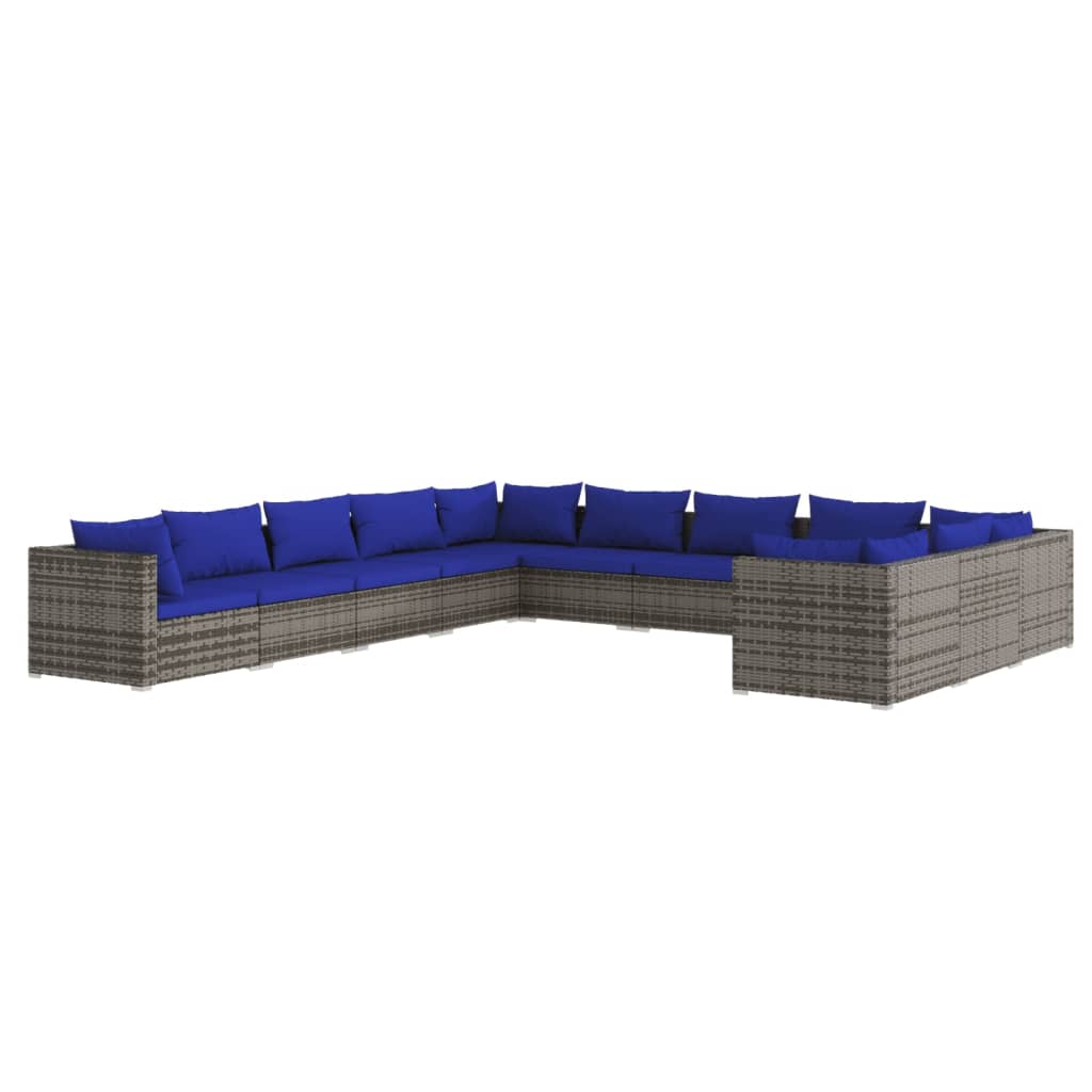 11 Piece Garden Lounge Set with Cushions Poly Rattan Grey