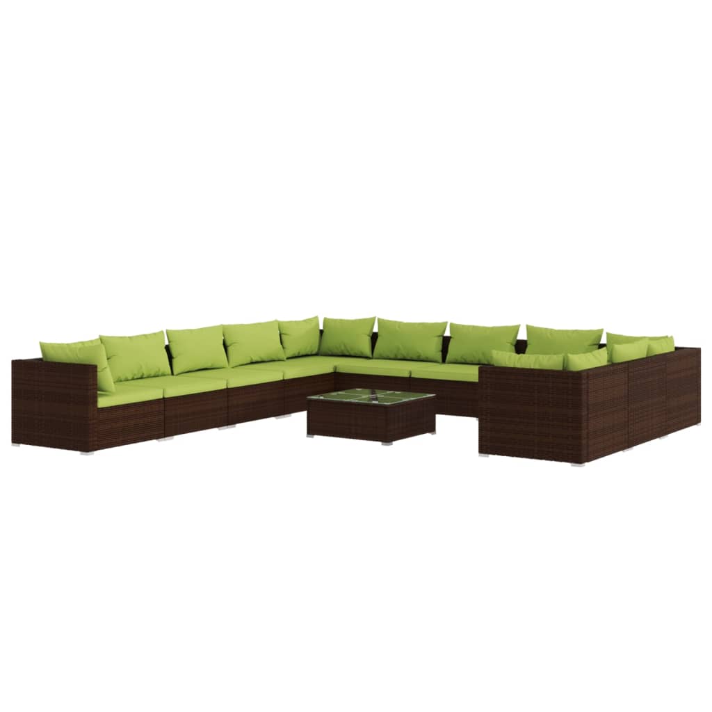 12 Piece Garden Lounge Set with Cushions Poly Rattan Brown