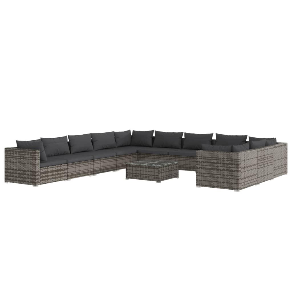 12 Piece Garden Lounge Set with Cushions Poly Rattan Grey