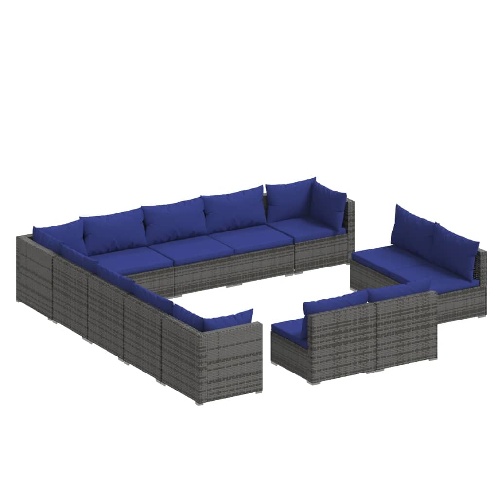 13 Piece Garden Lounge Set with Cushions Grey Poly Rattan