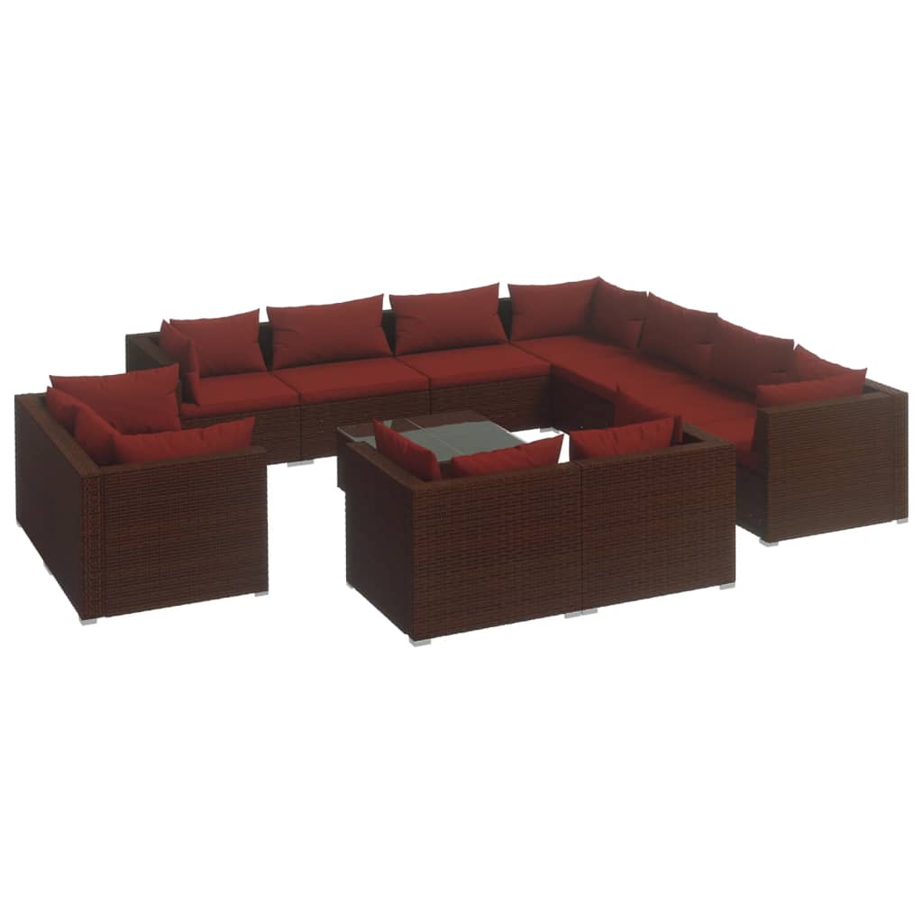 12 Piece Garden Lounge Set with Cushions Brown Poly Rattan