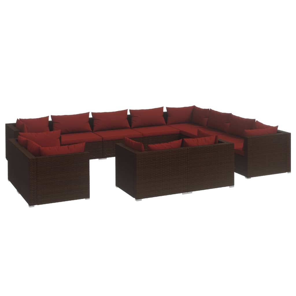 12 Piece Garden Lounge Set with Cushions Brown Poly Rattan