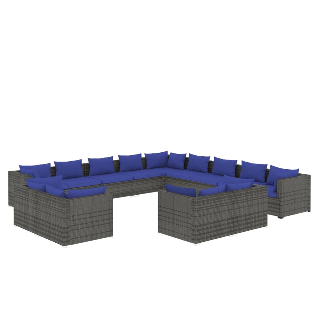 13 Piece Garden Lounge Set with Cushions Grey Poly Rattan