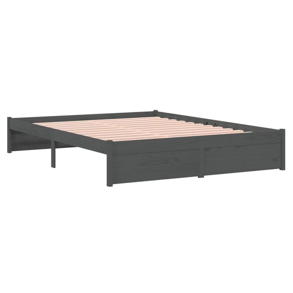 Bed Frame without Mattress Grey Solid Wood 135x190 cm