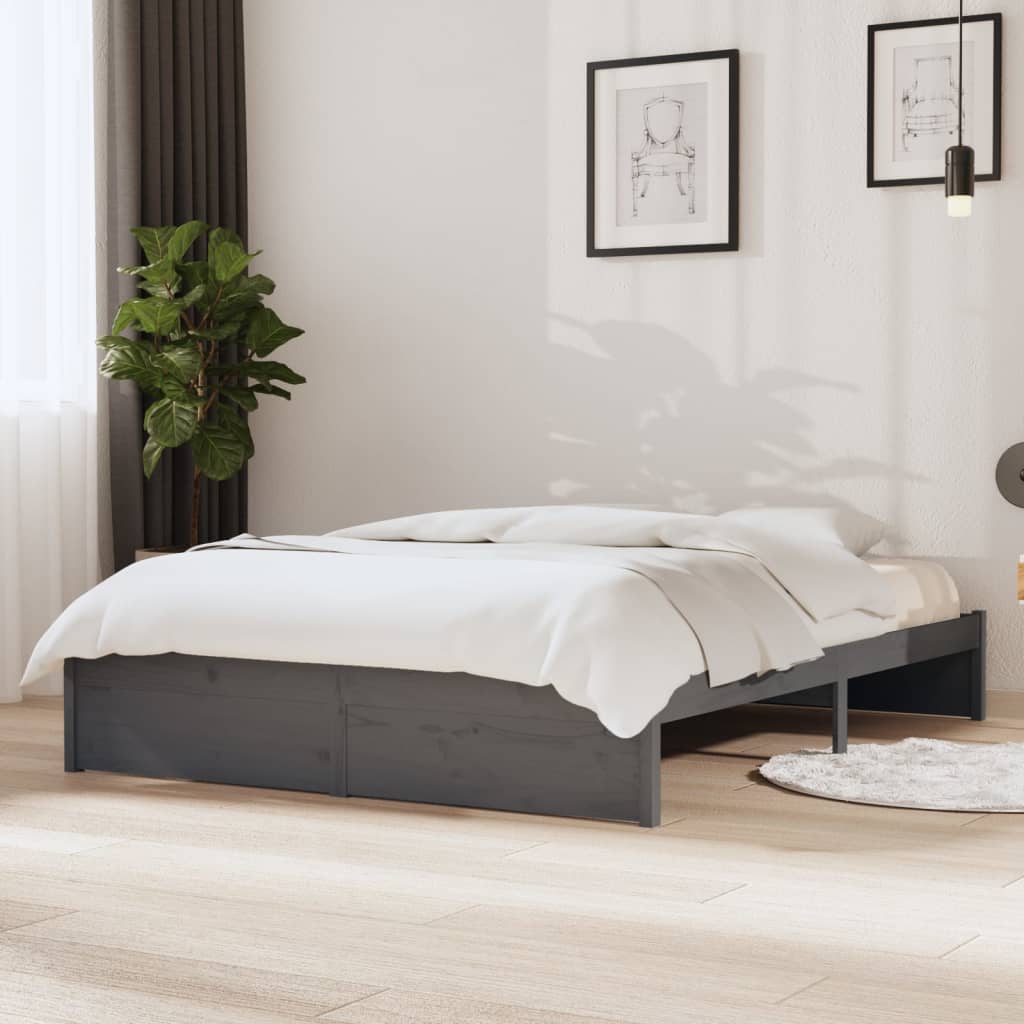 Bed Frame without Mattress Grey Solid Wood 135x190 cm