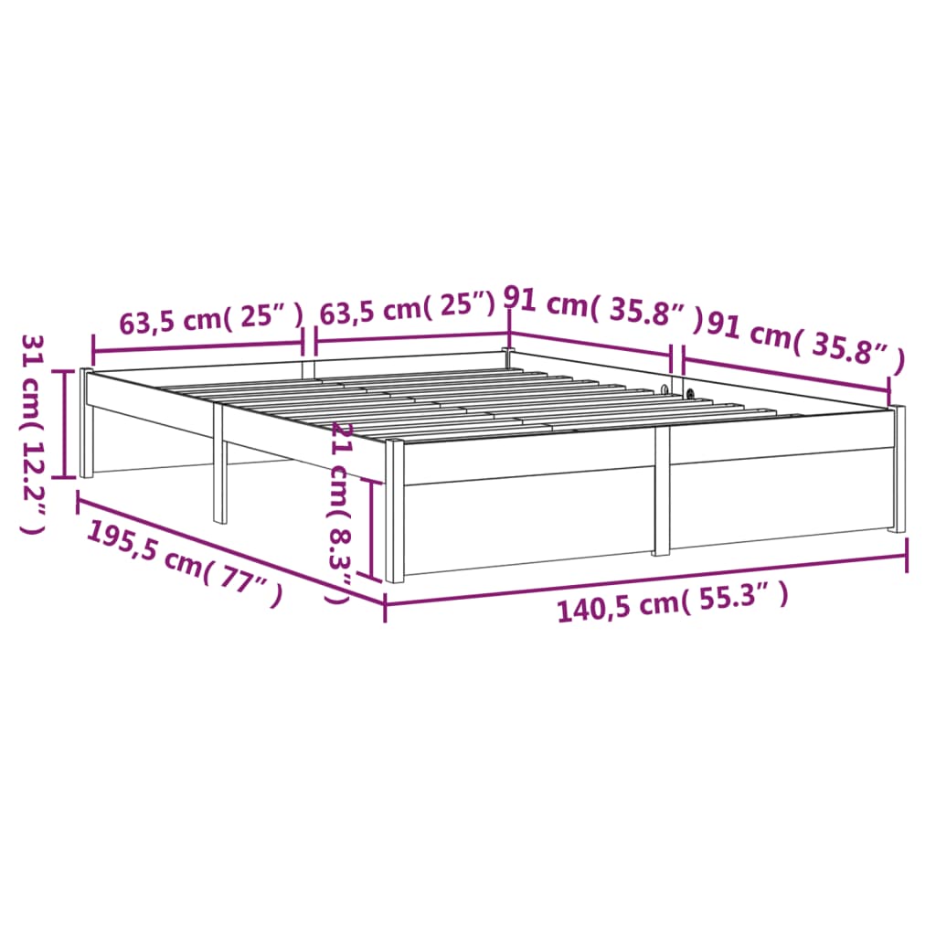 Bed Frame without Mattress Honey Brown Solid Wood 135x190 cm