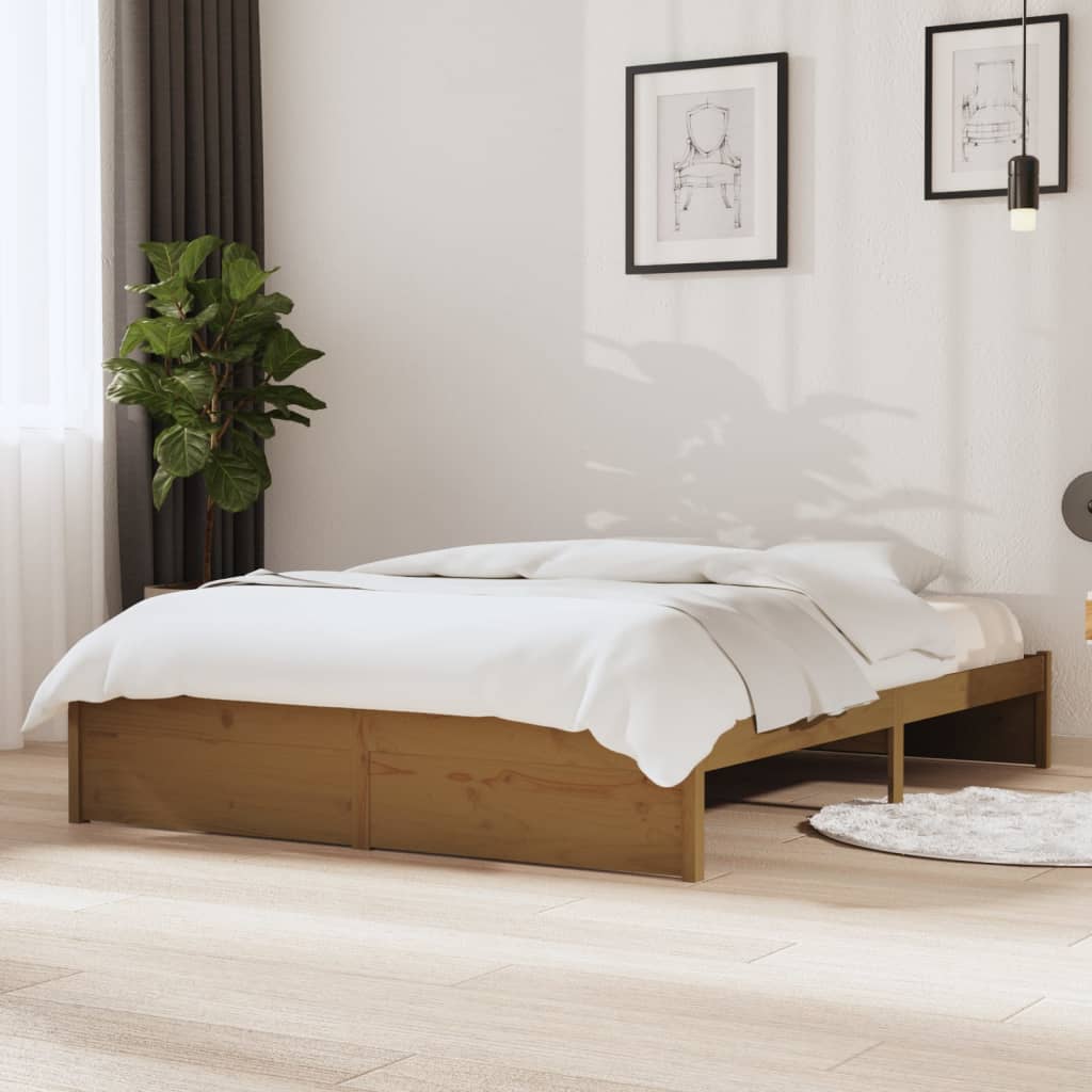 Bed Frame without Mattress Honey Brown Solid Wood 135x190 cm