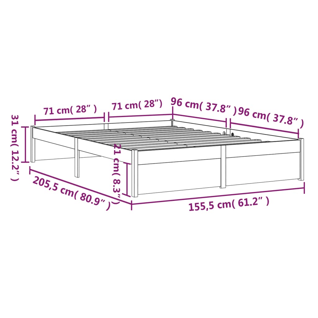 Bed Frame without Mattress White Solid Wood 150x200 cm