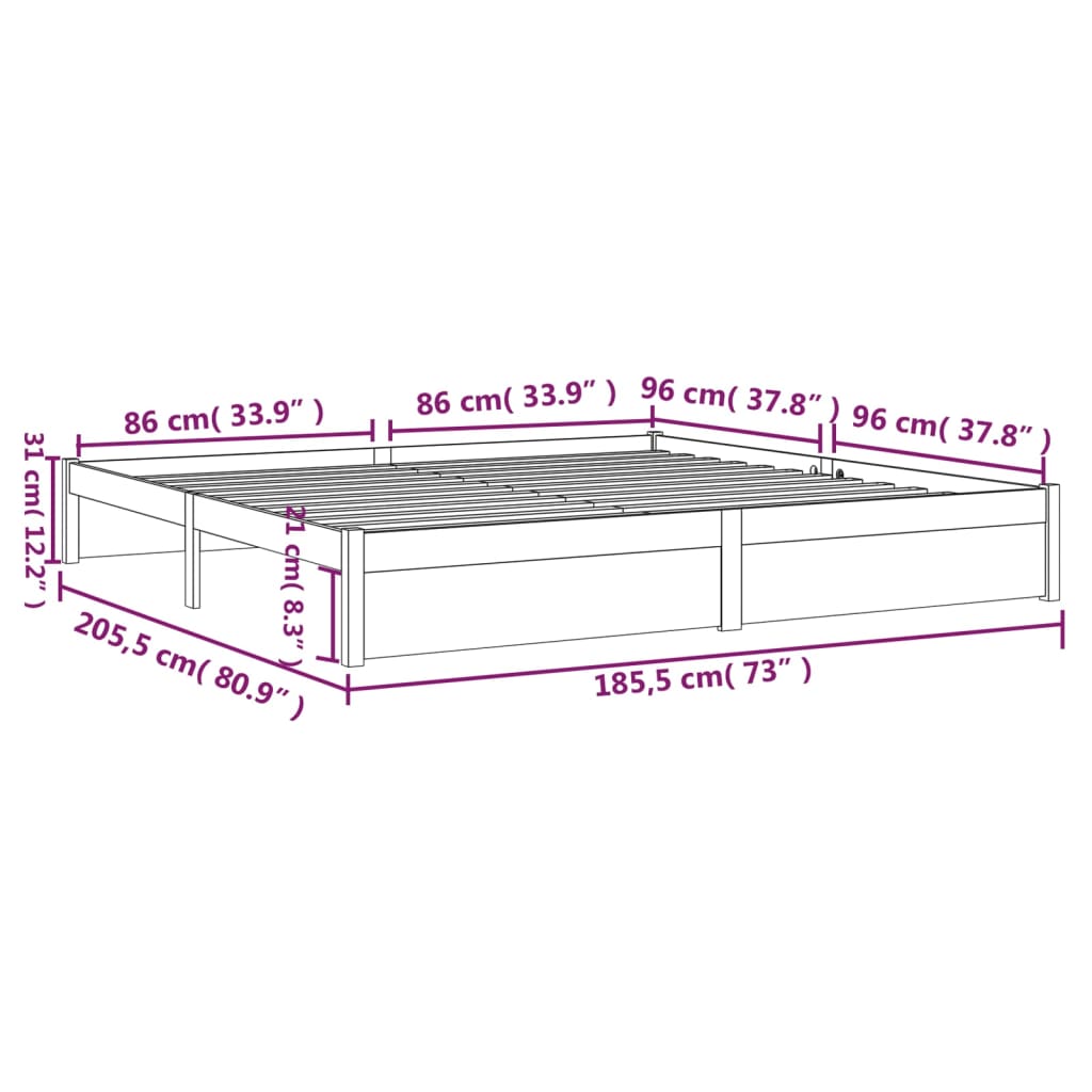 Bed Frame without Mattress Solid Wood 183x203 cm King