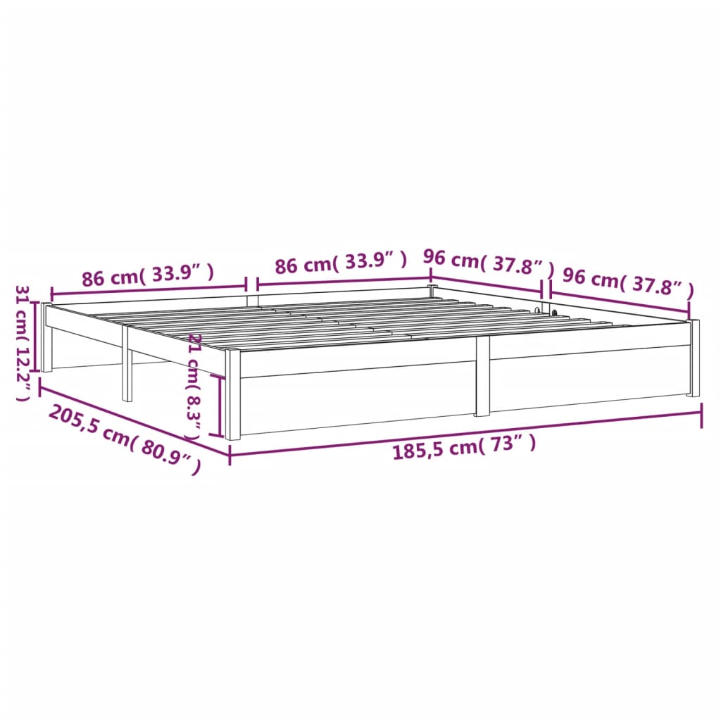 Bed Frame without Mattress Honey Brown Solid Wood 183x203 cm King