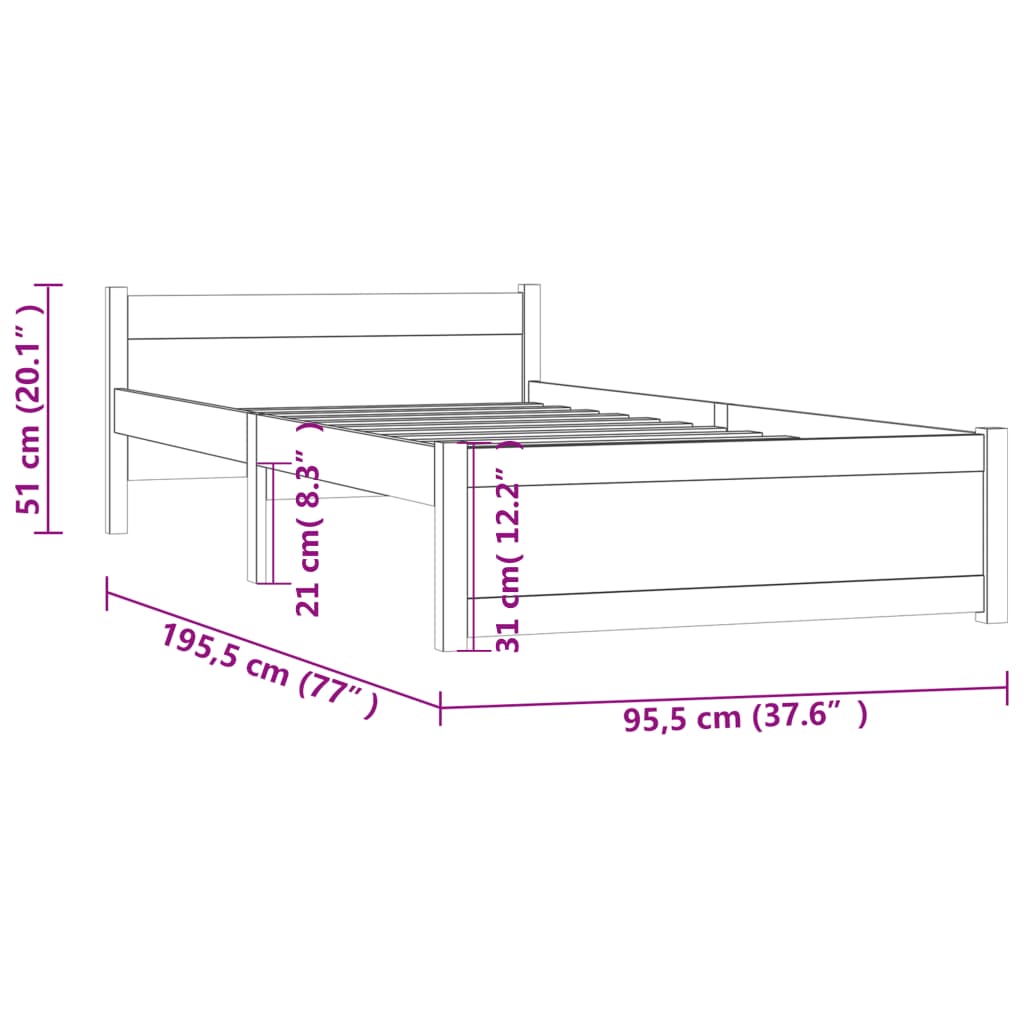 Bed Frame without Mattress Solid Wood 90x190 cm