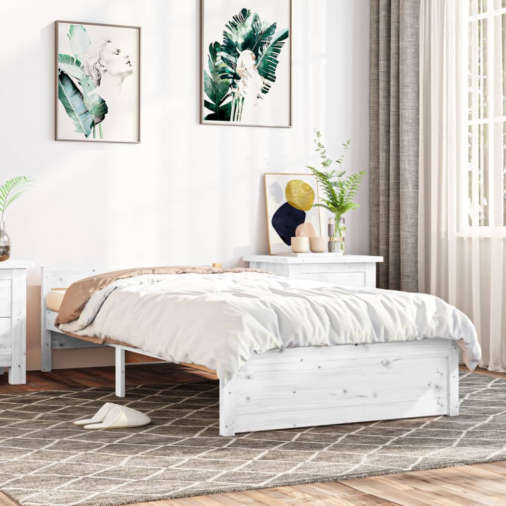 Bed Frame without Mattress White Solid Wood 90x190 cm