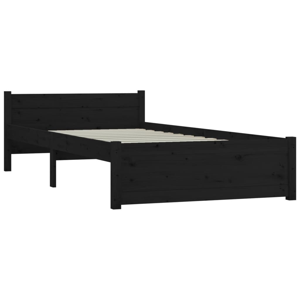 Bed Frame without Mattress Black Solid Wood 90x190 cm