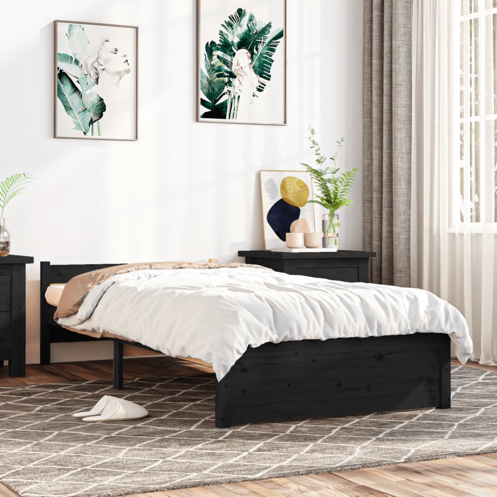 Bed Frame without Mattress Black Solid Wood 90x190 cm