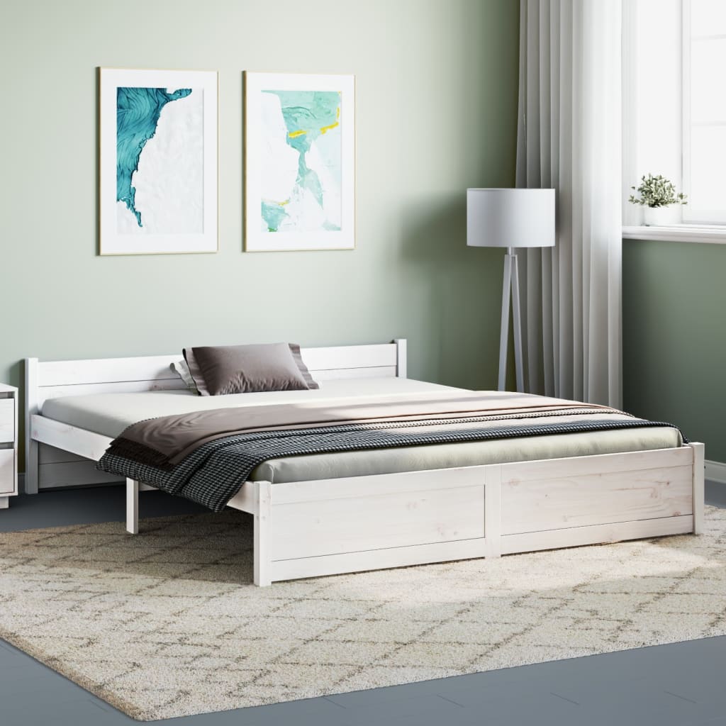 Bed Frame without Mattress White Solid Wood 150x200 cm