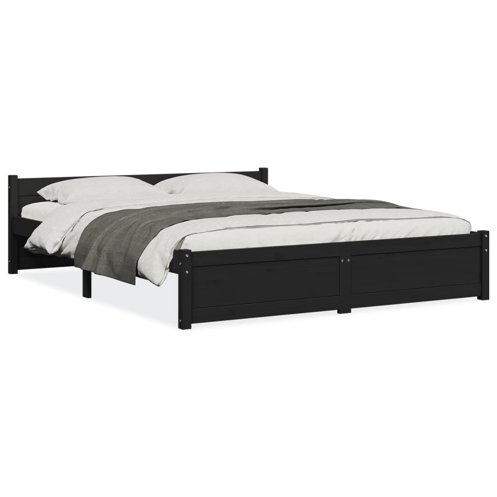 Bed Frame without Mattress Black Solid Wood 150x200 cm