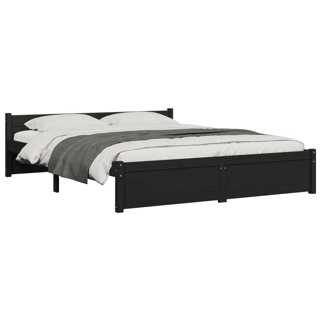 Bed Frame without Mattress Black Solid Wood 150x200 cm