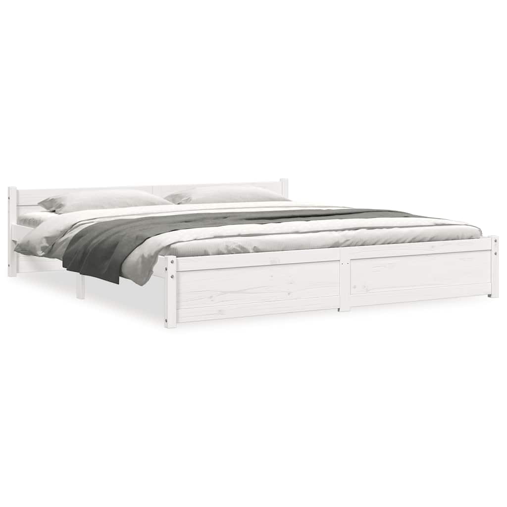 Bed Frame without Mattress White Solid Wood 183x203 cm King