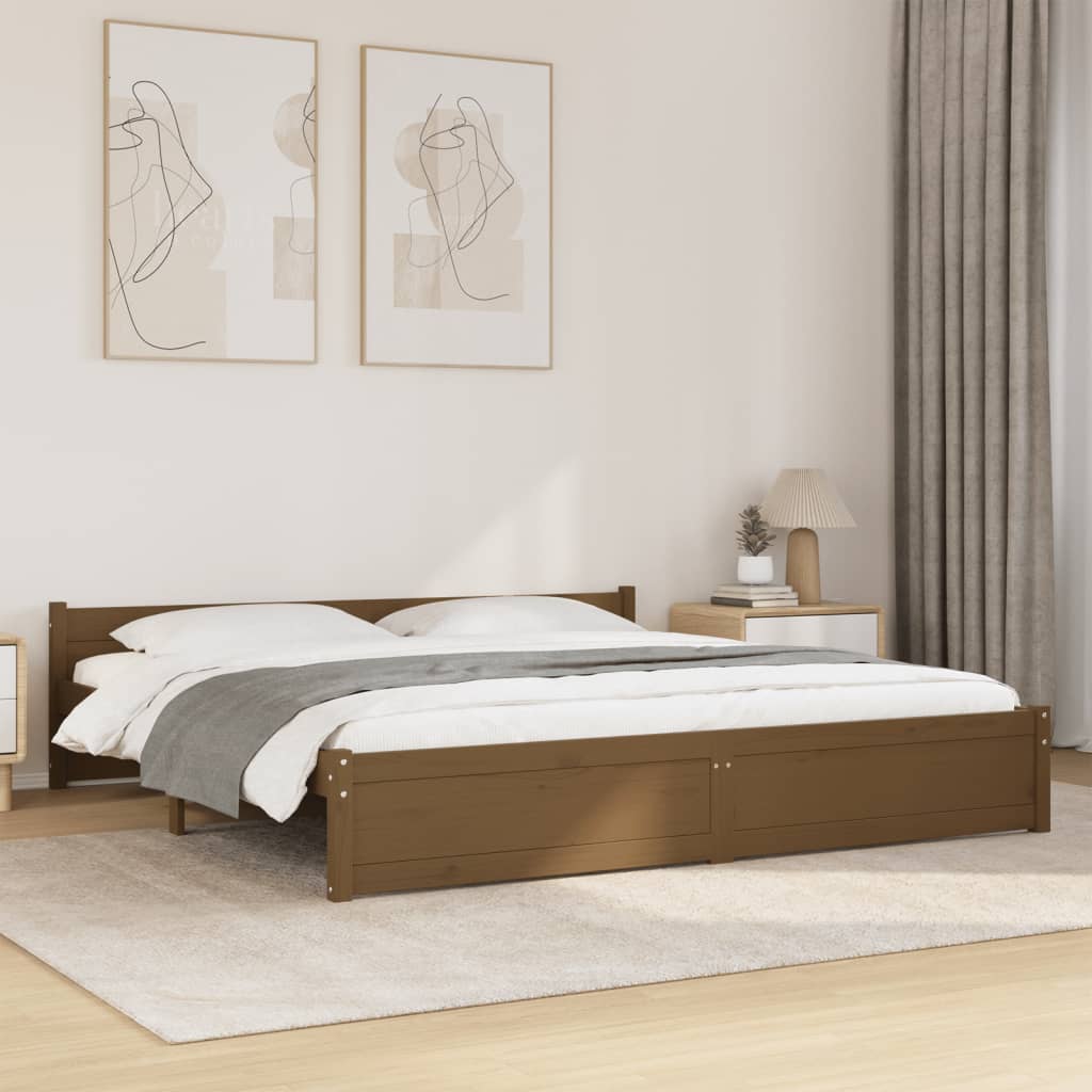 Bed Frame without Mattress Honey Brown Solid Wood 183x203 cm King