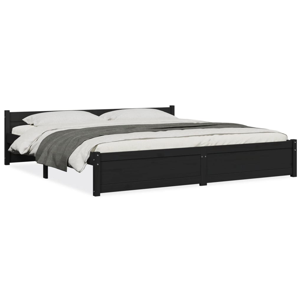 Bed Frame without Mattress Black Solid Wood 183x203 cm King