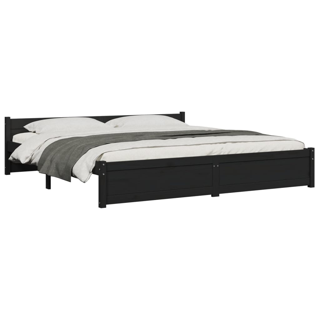 Bed Frame without Mattress Black Solid Wood 183x203 cm King