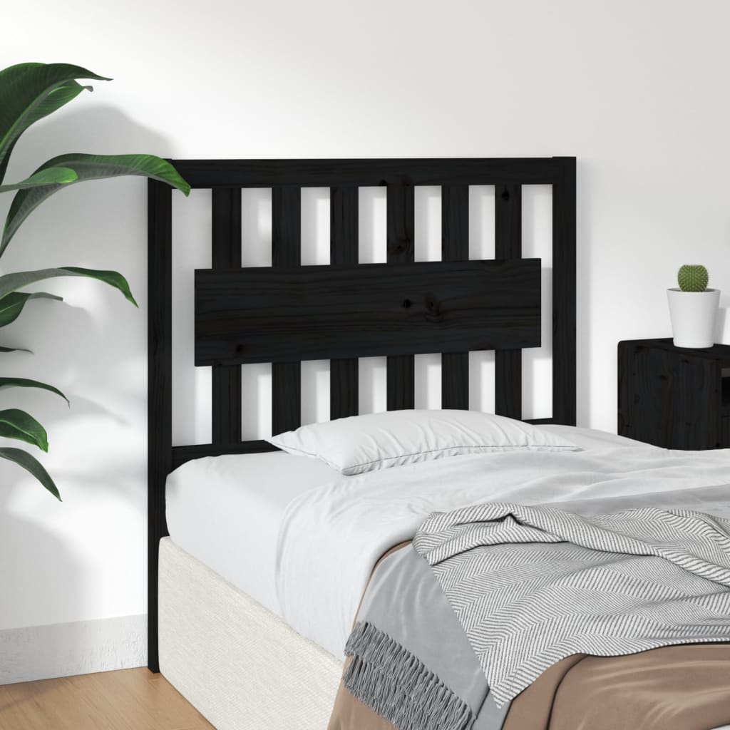 Bed Headboard Black 95.5 cm Solid Wood Pine