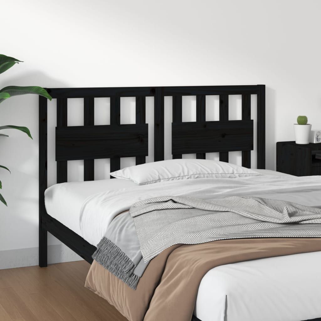 Bed Headboard Black 140.5 cm Solid Wood Pine