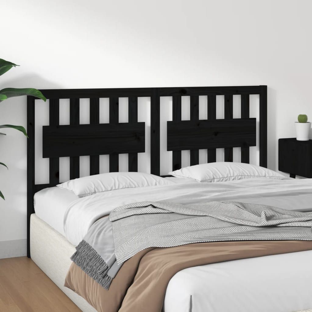 Bed Headboard Black 155.5x4x100 cm Solid Wood Pine