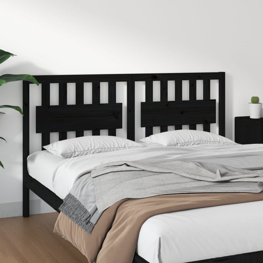 Bed Headboard Black 155.5x4x100 cm Solid Wood Pine