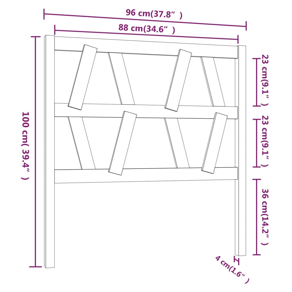 Bed Headboard White 96x4x100 cm Solid Wood Pine