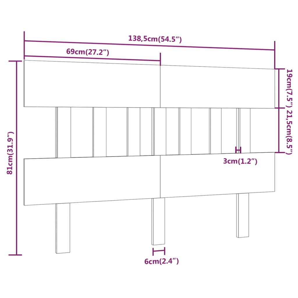 Bed Headboard 138.5 cm Solid Wood Pine