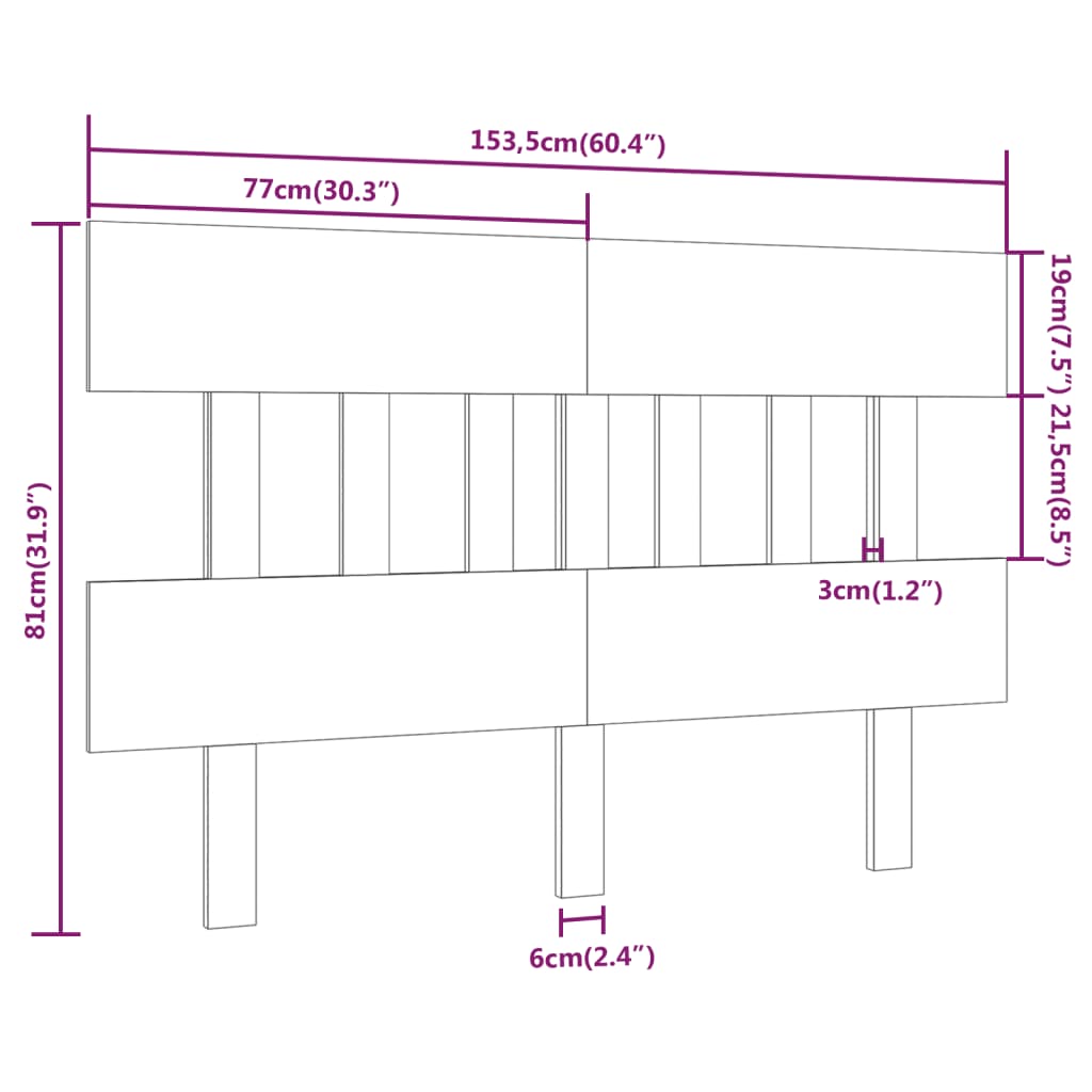 Bed Headboard 153.5 cm Solid Wood Pine