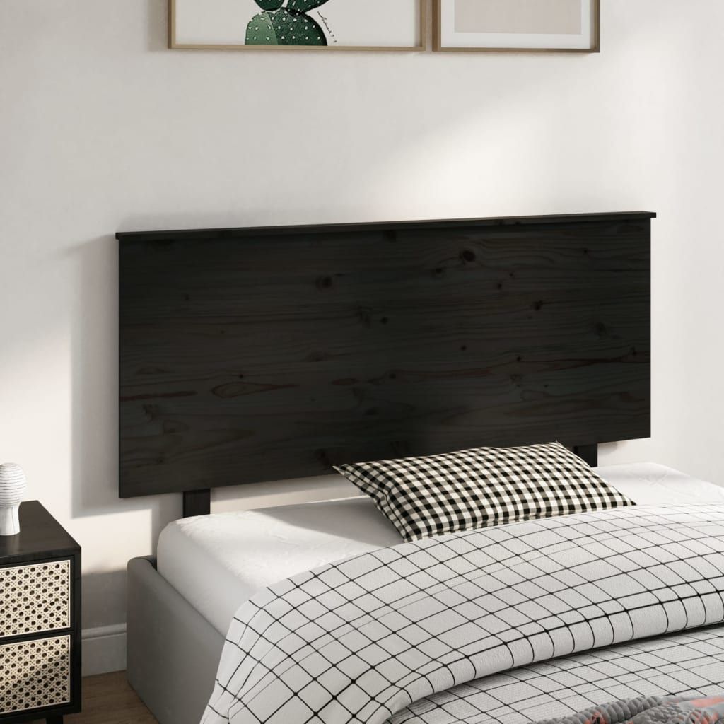 Bed Headboard Black 139 cm Solid Wood Pine