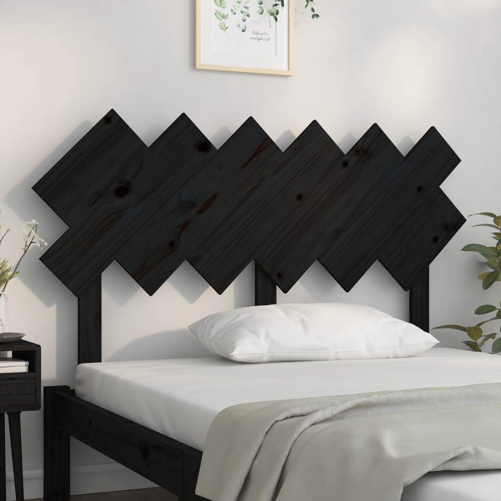 Bed Headboard Black 132 cm Solid Wood Pine