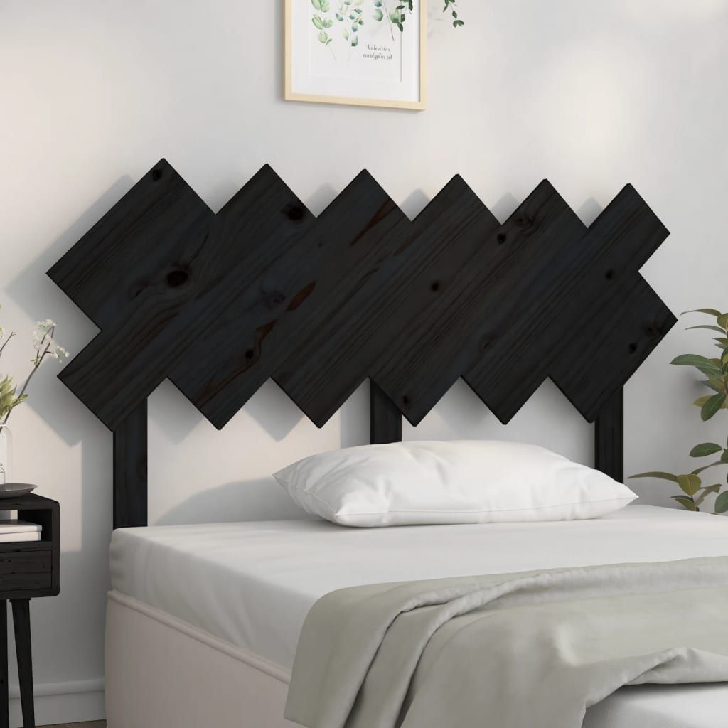 Bed Headboard Black 132 cm Solid Wood Pine