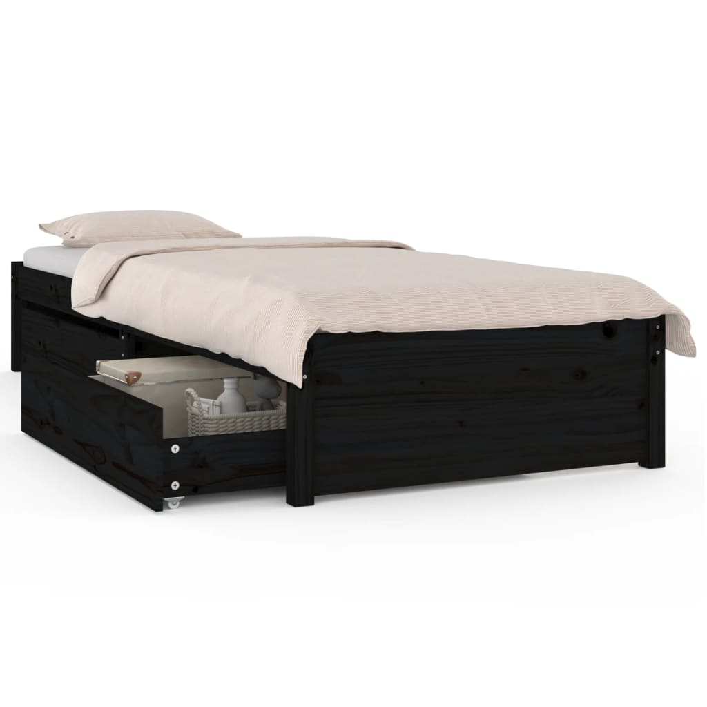 Bed Frame without Mattress with Drawers Black 90x190 cm