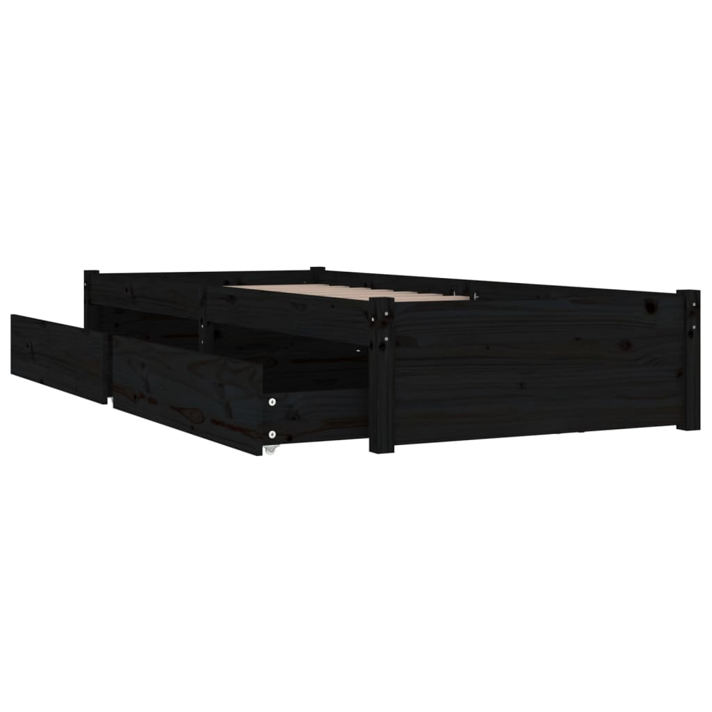 Bed Frame without Mattress with Drawers Black 90x190 cm