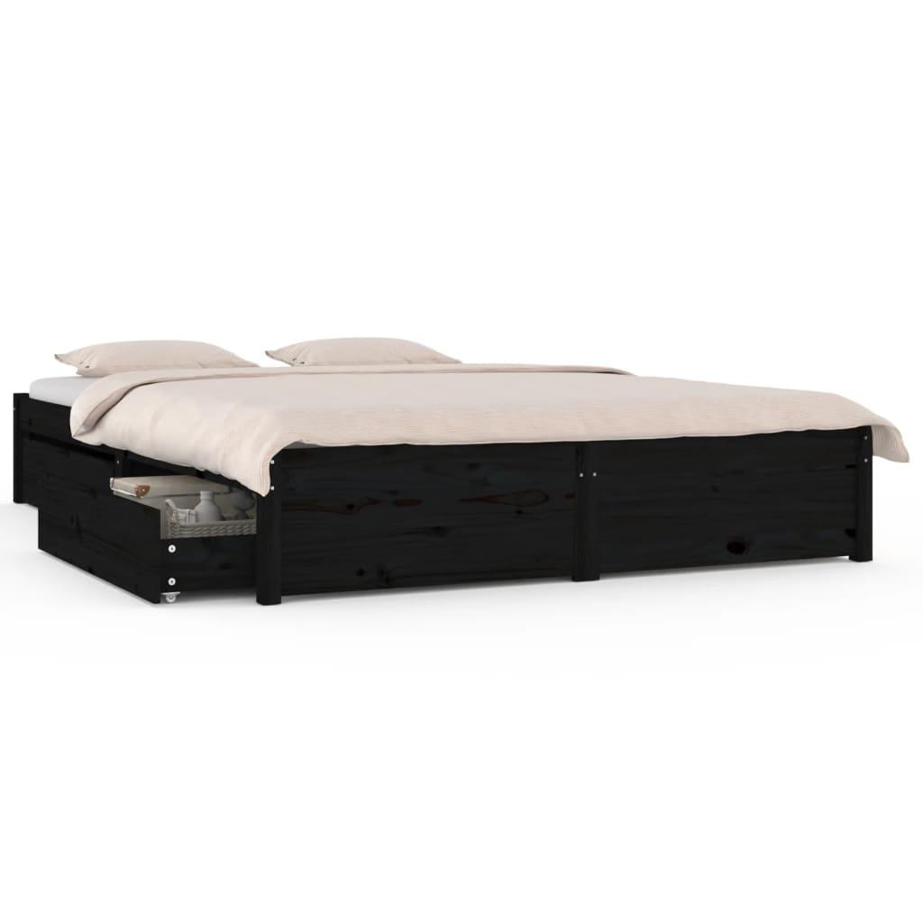 Bed Frame without Mattress with Drawers Black 150x200 cm