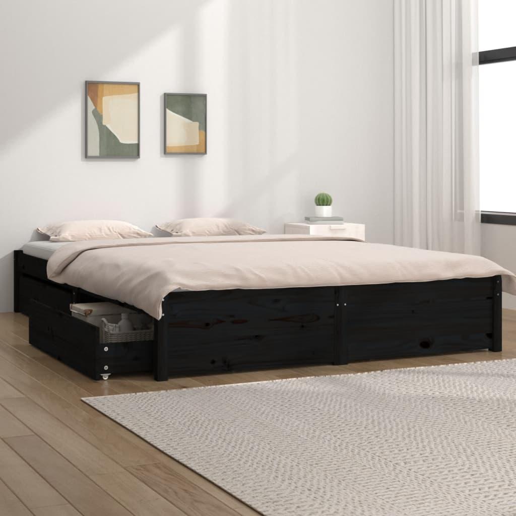 Bed Frame without Mattress with Drawers Black 150x200 cm