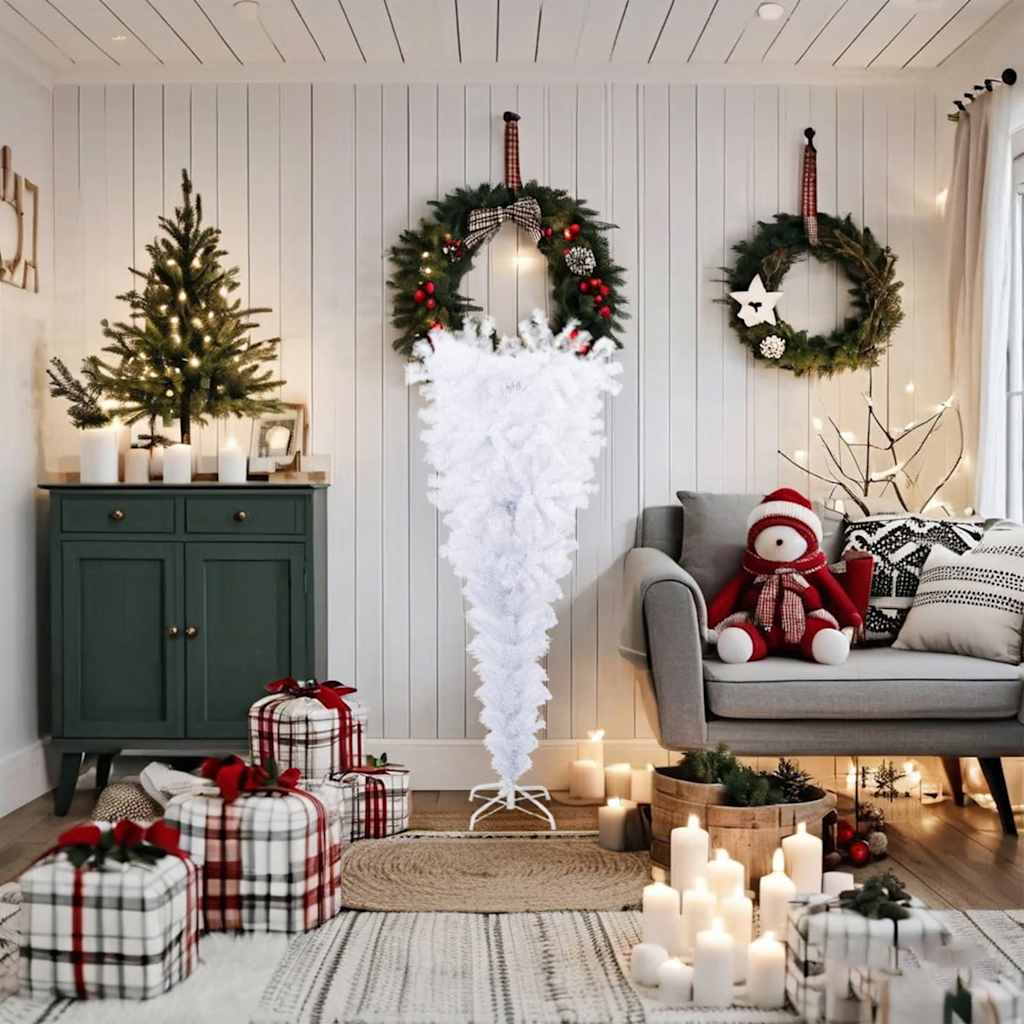 Upside-down Artificial Christmas Tree with Stand White 150 cm