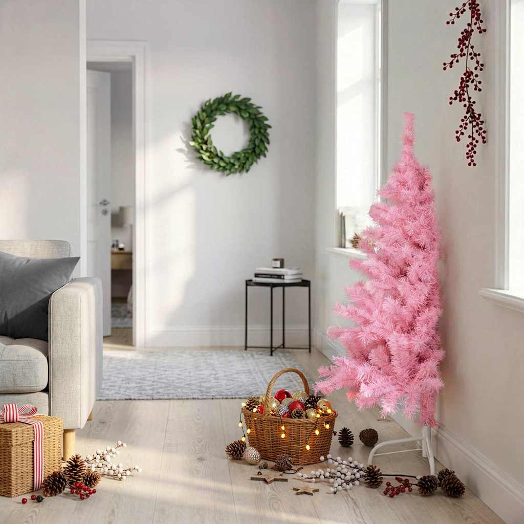 Artificial Half Christmas Tree with Stand Pink 120 cm PVC